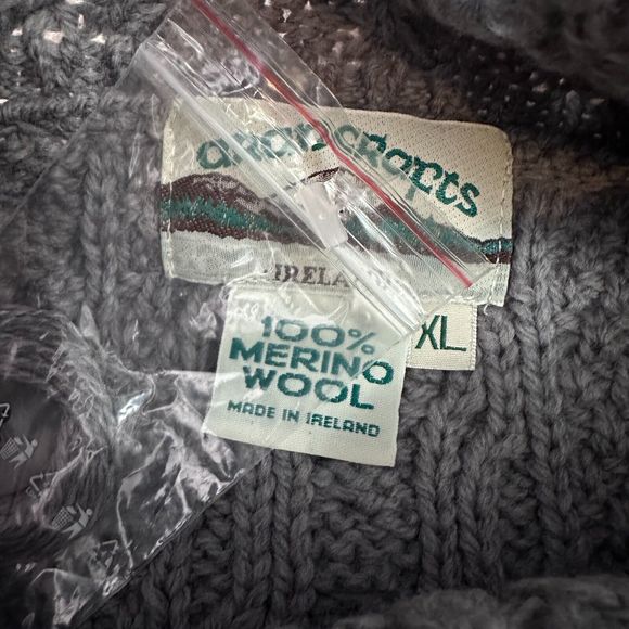Aran Crafts Fisherman Sweater Women XL Gray Wool Button Crossover Collar New - Picture 6 of 9